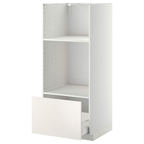 METOD/MAXIMERA Meuble haut pour four/micro avec tiroir 60 x 61,6 x 148 cm Blanc/Veddinge Blanc