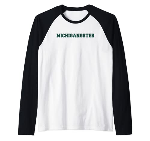 Michigangster Native Michigander Lansing Thug Lansing Fan Raglan Baseball Tee, Black