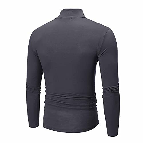 Men's Turtleneck Top Slim Fit Solid Base Sweater Casual Long Sleeve Underwear Tops Male Cozy Breathable Blouse T-Shirt Dark Grey #TOP1