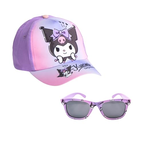 Hello Kitty Kuromi Gorra y Gafas de Sol para Niñas, Gafas de Sol Protección UV, Gorro de Beisbol Infantil