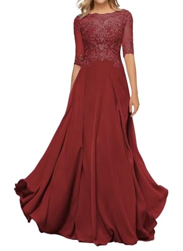 Sincemeet Vestido con Apliques de Encaje para Mujer Vestido Largo de Gasa Vestido de Noche Elegante de Encaje de Una Línea