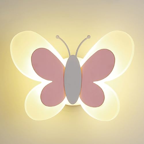 Image of XYHAZCSM 17W LED Wall Light Acrylic Butterfly Wall Sconce Creative Kids Room Wall Lamp 3000K Warm White Bedside Wall Light Fixtures Cartoon Art Deco Wall Sconces Lighting Hardwired Sconce (White)