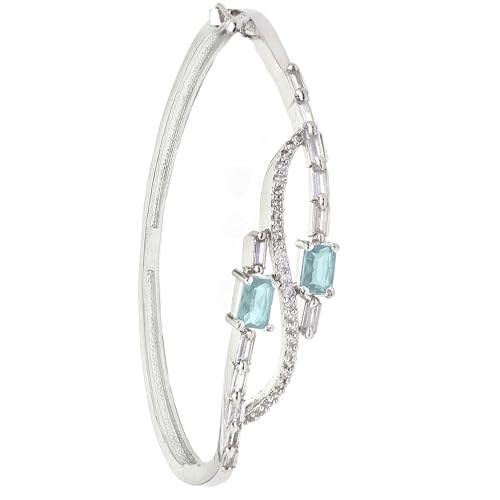 Image of ZENEME Rhodium-Plated American Diamond Studded Flower Patterned Kada Bracelet For Girls and Women