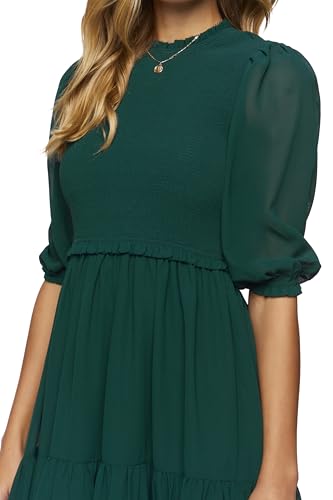 Image of Forever 21 Women's Smocked Chiffon Peasant-Sleeve Dress