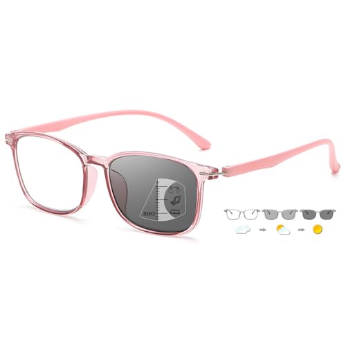 ABETOS Gleitsichtbrille Multifocus Lesebrille Selbsttönende Photochrome Herren Damen Blaulichtfilter Sonnenbrille Sehhilfe Lesehilfe mit Sonnenschutz, Rosa+2.0 ABETOS Gleitsichtbrille Multifocus Lesebrille Selbsttönende Photochrome Herren Damen Blaulichtfilter Sonnenbrille Sehhilfe Lesehilfe mit Sonnenschutz, Rosa+2.0