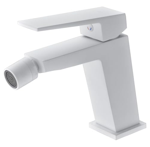 IMEX - Grifo Bidet Blanco Mate | Grifo Monomando Bide para Baño | Grifo de Bidé con Mezclador de Agua Caliente y Fría | Griferia Bidet | Instalación Fácil | Serie Art