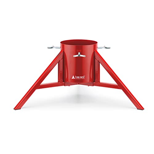 Tree Nest Christmas Tree Stand Base Tree Holder Modern Design for 8.5ft Real Trees Steel Stable for Xmas Tree Decoration Geometric (Medium, Red)