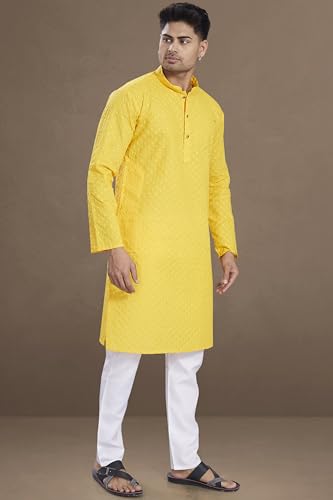 Image of DIVISIVE Men's Thread Embroidered Cotton Only Slim Fit Kurta