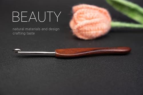 Image of SEVENSUN Crochet Hook 6.0mm - Handmade Ergonomic Crochet Hook - Stainless Steel Wood Handle Crochet Hook - Dreadlock Crochet Hooks Needle Crochet Accessories Crochet Hooks for Arthritic Hands, Red