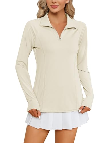 Image of LOMON Women Long Sleeve Shirts Sun Protection 1 /4 Zip Summer Quick Dry Hiking Shirts Quarter Zip Pullover for Women