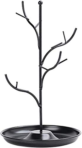 ChezMax Jewelry Display Necklace Earring Organizer Holder Metal Birds Tree Stand with Tray Antique Bracelet Rings Rack Tower Decoration for Women Girl Black 9.4 Inch