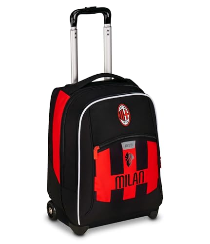 Seven Milan Big Trolley Scuola Fisso, Rosso e Nero, Squadra Calcio, 2 in 1, Doppio Uso, Trolley e Zaino, Scuola Elementare, Bambino