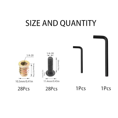 28 sets 14-20 x 253234 furniture screw nut threaded wood inserts bolt fastener connector hex socket drive 14-20 x 193234 screw-in nuts