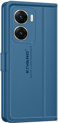 Image of KIVANO LUXE Compatible for Vivo V29E 5G Luxury Handmade Leather Magnetic Flip Folio Case | Card Holder & Kickstand | Slim Protective Cover | Unisex - Blue