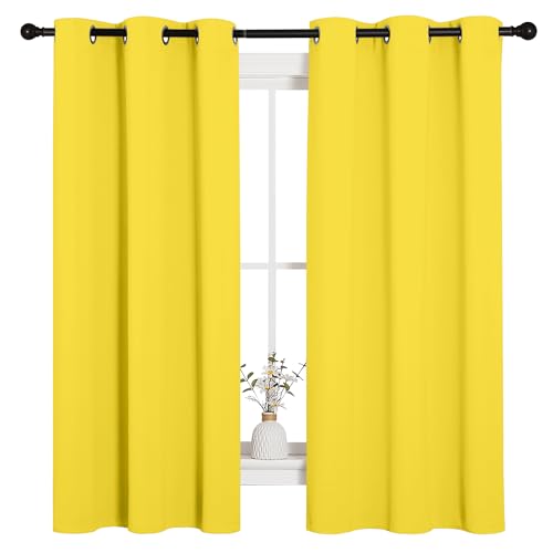 Image of NICETOWN Bright Yellow Nursery Essential Thermal Insulated Solid Grommet Top Short Curtains /Drapes for Son's Room (1 Pair, 42 x 63 inches)