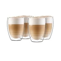 GLASWERK Doppelwandiges Latte Macchiato Design Glas (4 x 330 ml) Kaffeetasse Design - doppelwandige Tasse, transparente Tasse, spülmaschinenfeste Teetasse, Kaffeetasse
