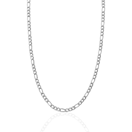 CRAFTD | Silver Figaro Link Chain | Durable Rhodium & 316L Stainless Steel | Waterproof, Heat & Sweat Resistant | Gifts for Men | Men's Jewelry |