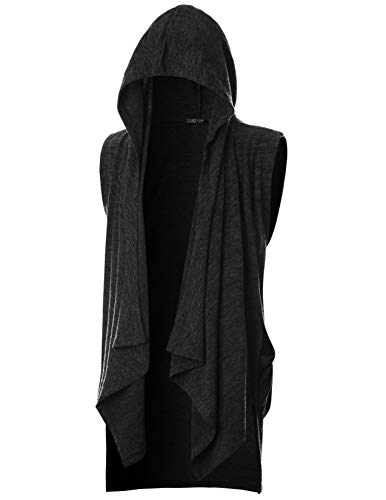 GIVON Mens Sleeveless Lightweight Ruffle Shawl Collar Cardigan with Pockets/DCC045-BLACK-S