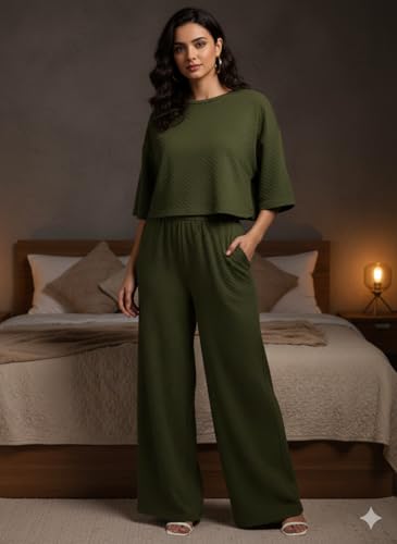 Image of Zilcon Women Bricks Wool 2 Piece Sets for Women Casual Summer Travel Vacation Outfits Pajama Sets Cap Sleeve Lounge Set