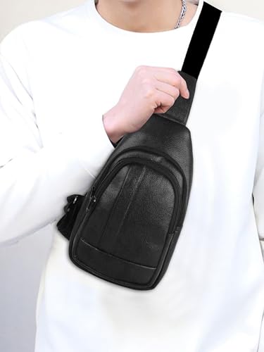 Image of Half Moon Echelon Crossbody Sling Bag for Men Slim Vegan Leather Chest Bag for Men Women for Upto 8-inch iPad Small Shoulder Side Bag Water-resistant Mobile Passport Bag Travel Office