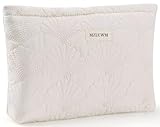 MZLUWM White Cotton Quilted Makeup Pouch，Cute Puffy Coquette Makeup Bag,Floral Cotton Quilted Cosmetic Bag for Women and Girls,Makeup Organizer Bag Zipper Pouch (White Shells)