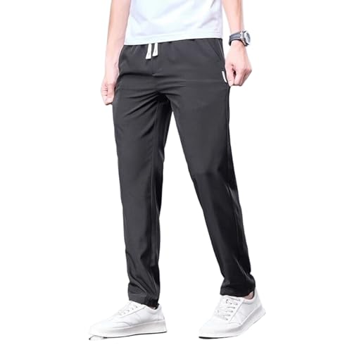 Men Drawstring Casual Pants Summer Ice Silk Sweatpants Elastic Waist Business Male Trousers