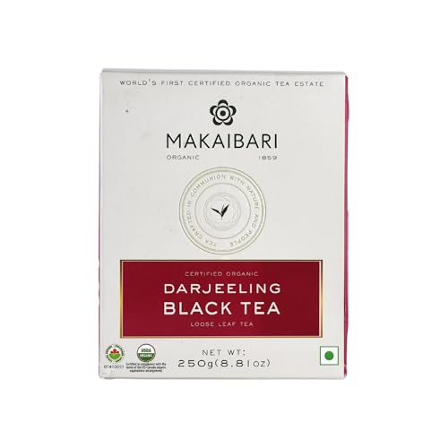 Image of Makaibari Darjeeling Black Tea, Organic Loose Leaf Bulk Pack, 250g (8.81oz, ~125 Cups) | USDA Organic Single-Estate Black Tea from World's First Certified Organic Tea Garden - Biodynamic, Caffeinated, Champagne of Teas