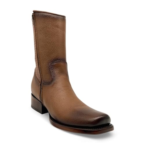 Men’s Genuine Leather Midcalf Western Cowboy Boot, With Side Zipper, Square Toe