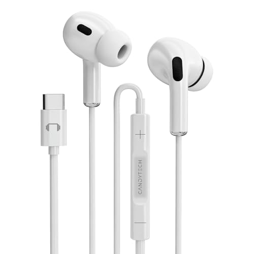 Image of Candytech HF-24 Wired Type C Earphones with in Line HD Mic, Powerful Audio, 14.2mm Driver, Unique Earbuds Design, TPE Anti Tangle Wire, in line Controls, Wide Compatibility(White)