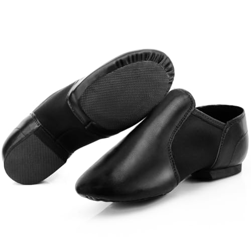 Keemi Black Jazz Shoes for Girls,Leather Dance Shoes for Girls Boys Unisex Kids,Non-Slip Dancing Shoes,2