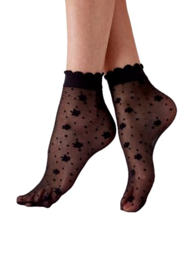 Women's Delicate Floral Sheer Socks- fun ankle sheer socks to complete the look, Black (Black), One Size