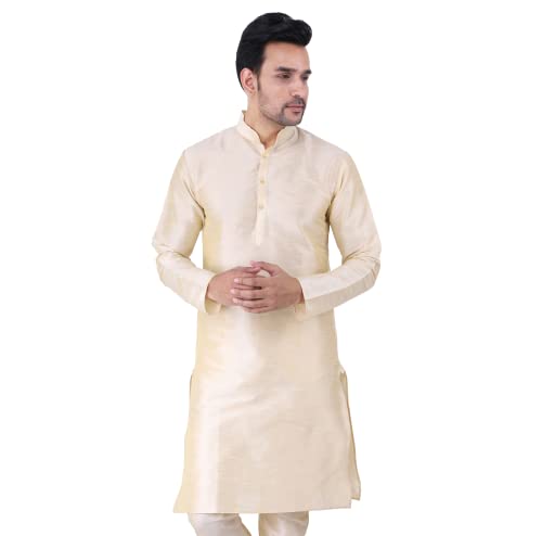 Image of Sadree Men's Silk Blend, Knee Length, Full Sleeve, Mandrin Collor, Solid Style, Attractive Colour, Solid Plain Kurtas