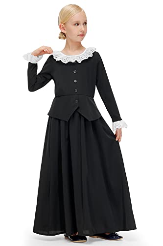 Besserbay Girls Halloween Colonial Victorian Pilgrim Costume Pioneer Nun Button Down Long Sleeve Black Dress Size 5-6 Years #TOP4