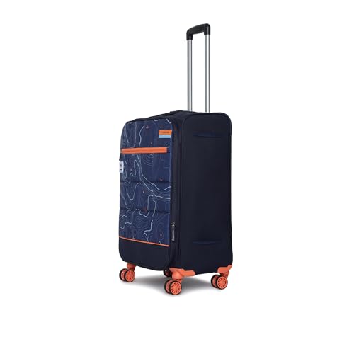Image of uppercase Topolite 68 Cm Medium Polyester Soft-Sided 8 Spinner Check-In Trolley Bag Dust Resistant Eco-Soft Printed Luggage With Combination Lock, 2500 Days Warranty (Blue)