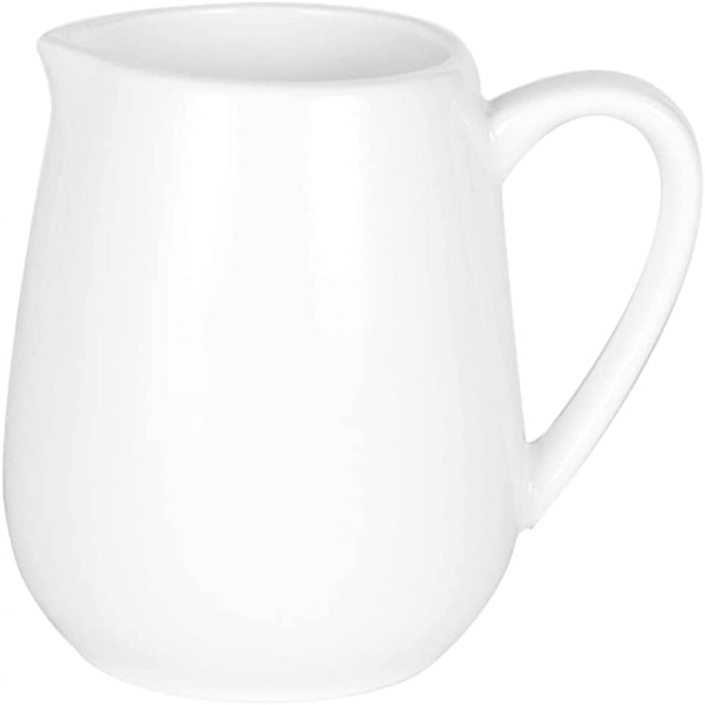 NOVSKI Jarra De Espuma De Leche, Juego De Café De Crema De Cerámica Blanca Pura Clásica, Juego De Crema De Azúcar Y Crema Jarra De Servir En Forma De Campana, Jarra De Leche con Asa-350ml