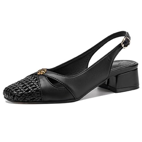 Sandales tressées slingback à bout carré et talon bloc