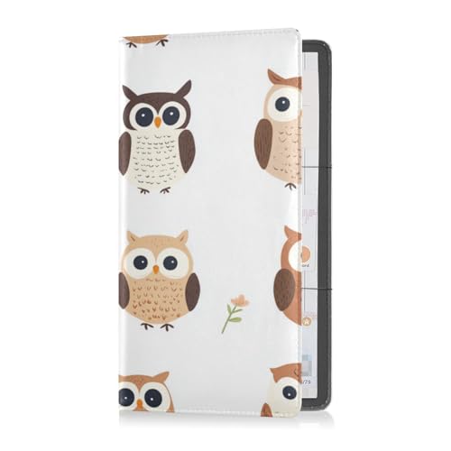 Leather Registration and Insurance Card Holder Men Women Essential Car Wallet Case for any Car, Truck, Motorcycle, Trailer or Boat Cartoon Cute Owl