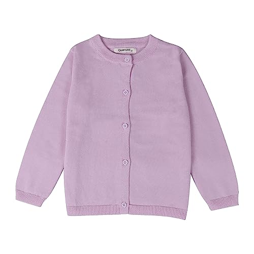 Girls Crewneck Cardigan Sweater School Uniforms Button Long Sleeve Knit Lightweight Outerwear Fall Winter Tops (Purple, 4-5 Years)