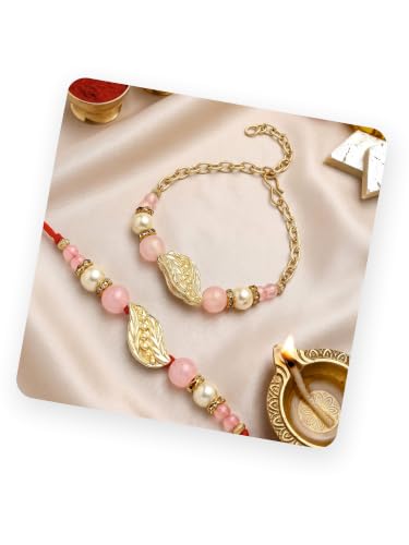 Image of Karatcart Gold-Plated Kundan Rakhi Rakhi with Roli Chawal for Brother and Bhabhi