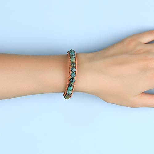 Image of KELITCH Turquoise Beaded Wrap Bracelets Bangle Handmade Charm Chain Strand Bracelet For Women