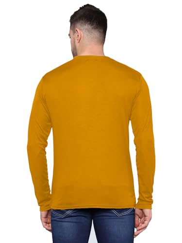 Image of TQH Men's Solid Full Sleeve Slim Fit Polyester T-Shirt Mustard Yellow PT 604