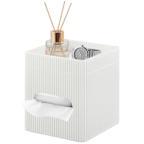 Tissue Box Cover with Storage Tray PU Leather Square Tissue Box Holder