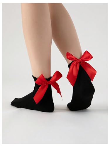Image of Floerns Women's Cute Ruffle Bow Socks Mid Calf Sock Soft Kawaii Crew Socks