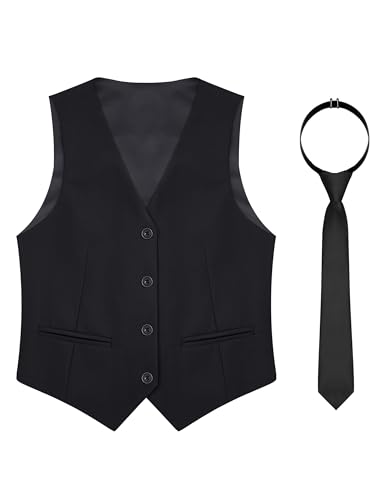 MagicSite Boys Vest with Tie Kids Formal Black Suit Vest For Big Boy Size 10