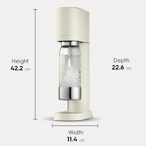 SodaStream ensō Sprudelwassermaschine und Soda | Packung mit 1 Flasche 1 l spülmaschinenfest + 1 Gasnachfüller 60 l | Finish sandweiß