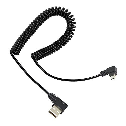 RIIEYOCA Câble spiralé micro USB, micro USB mâle à angle droit USB A mâle de synchronisation et de charge, cordon spiralé pour appareils micro USB (0,4 m à 1,2 m)