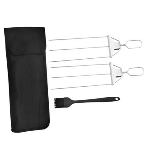 VANZACK 2pcs Stainless Steel Bbq Skewers with Oil Brush Triple Prong Design for Secure Grilling of Meat Vegetables and Marshmallows Reusable Metal Skewers for Outdoor Bbq and Campfire