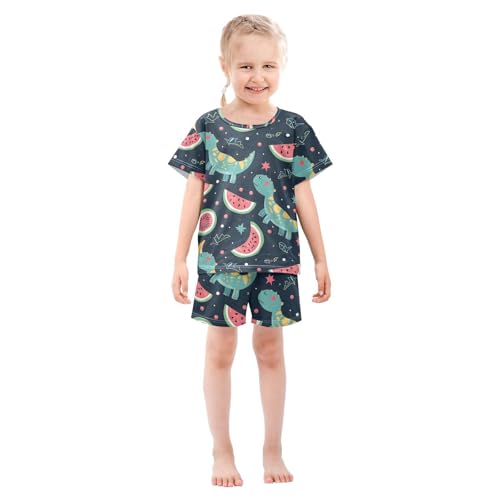 ALAZA Dinosaur Watermelon Blue Pajamas Short Sleeve 2 Piece Sleepwear Top and Bottom Pajama Set Unisex3