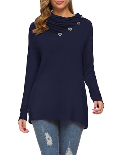 Image of WEACZZY Women's Long Sleeve Shirts Button Cowl Neck Casual Loose Tunic Tops Blouse Dressy Fashion 2026