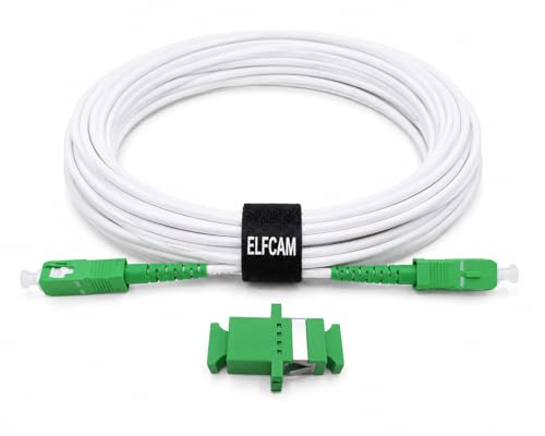 Elfcam®   Cable de Fibra Óptica SC/APC a SC/APC Monomodale Simplex, Entrega con Adaptador para Extensión de Fibra Óptica, Compatible con FTTH Fibra, Blanco (1M)